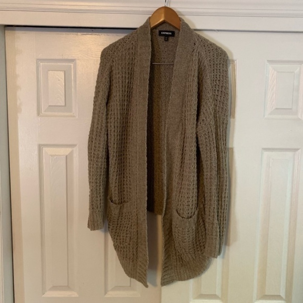 Express Gray Tan Polyester‎ Knit Cardigan Small